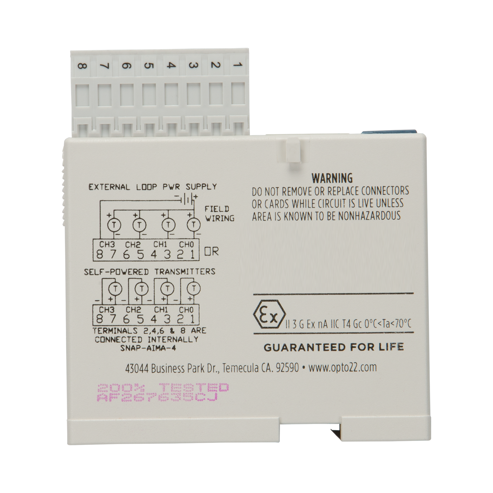 Opto22 - SNAP-AIMA-4 - SNAP 4-Ch -20mA to +20mA Analog Current